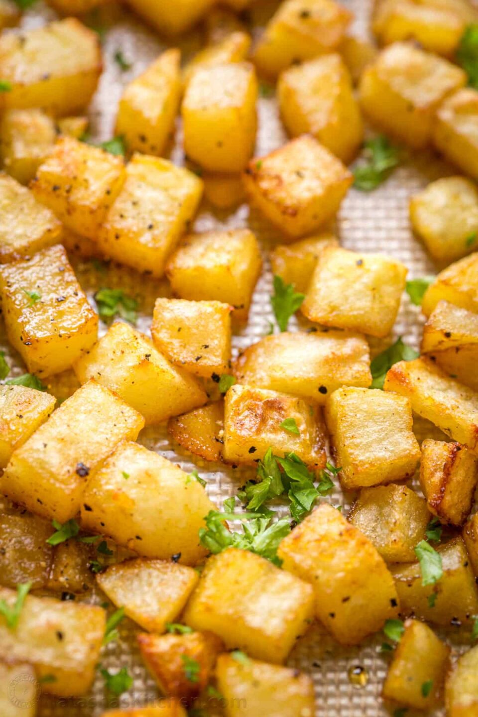 sheet pan breakfast potatoes on a baking sheet