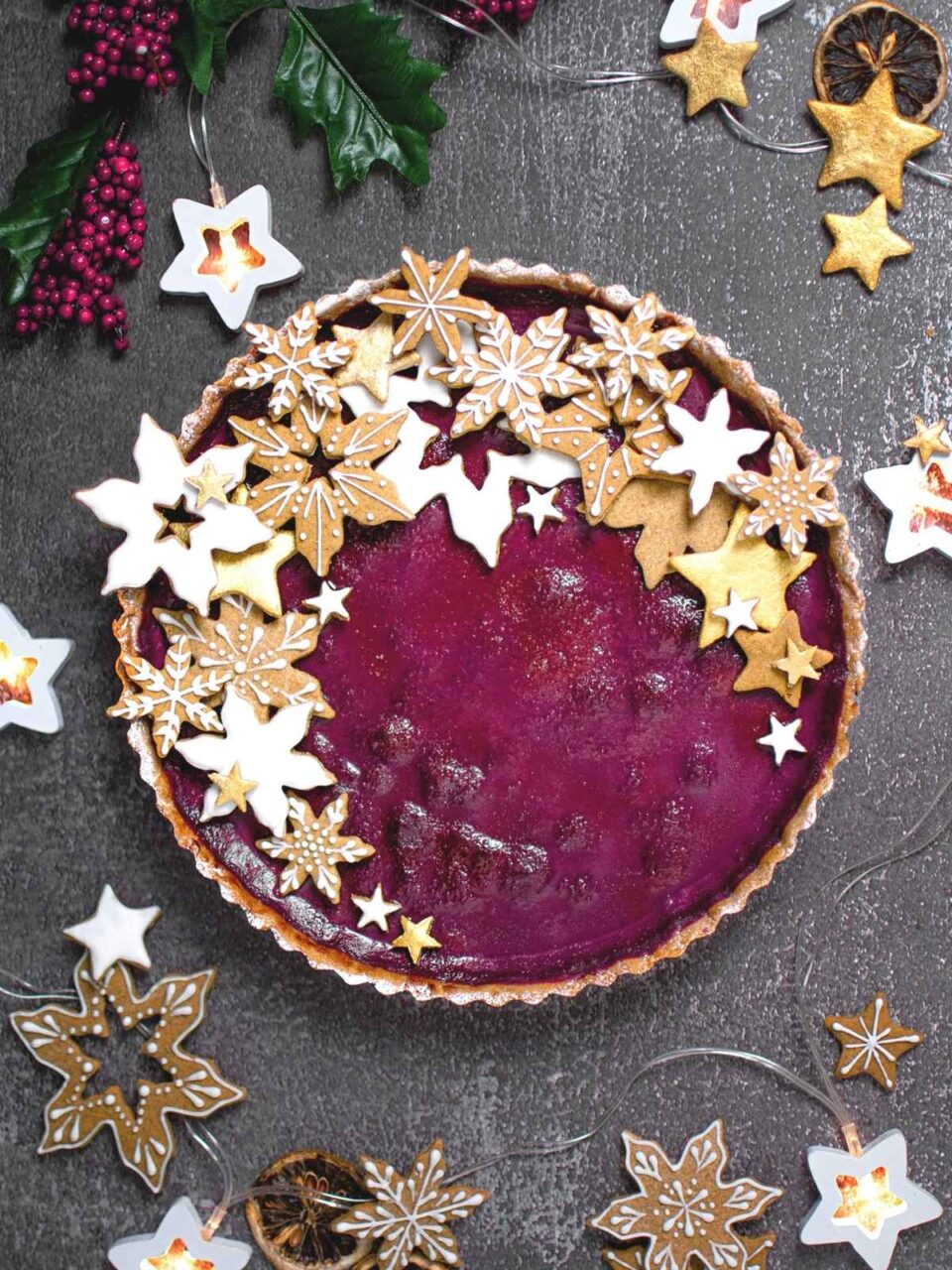 Creme Brulee Tart with Mulled Wine Fruit