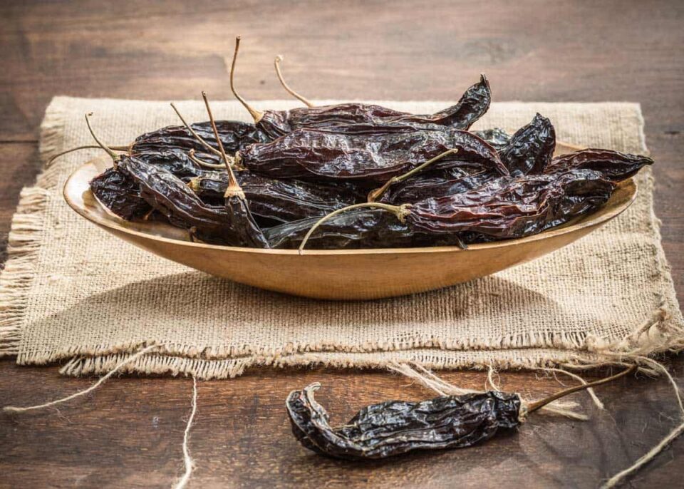 Bowl of Peruvian aji panca peppers