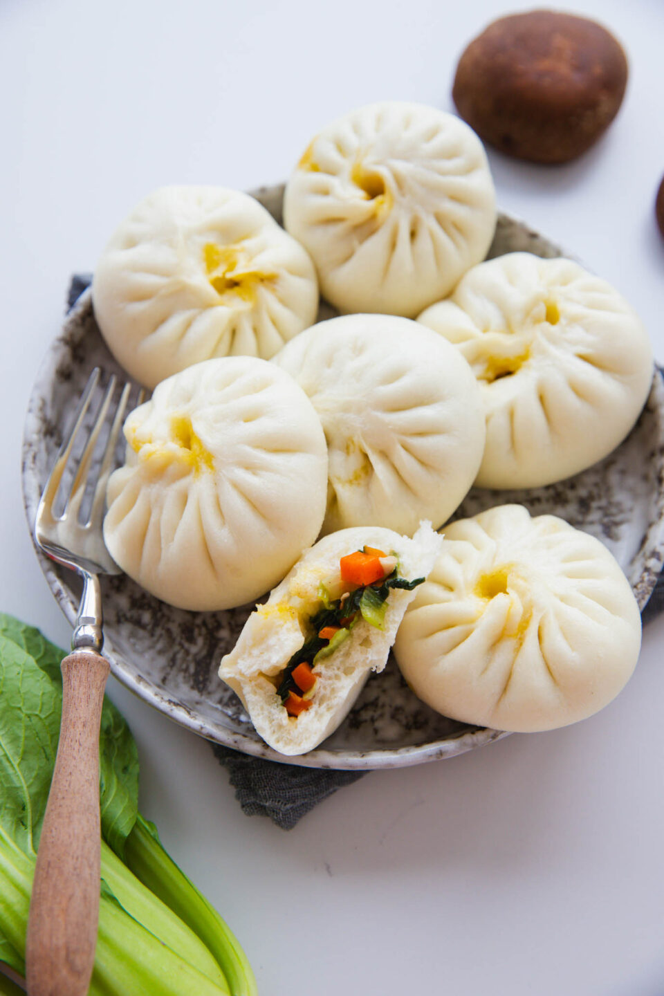 baozi with mushroom and Bok Choy