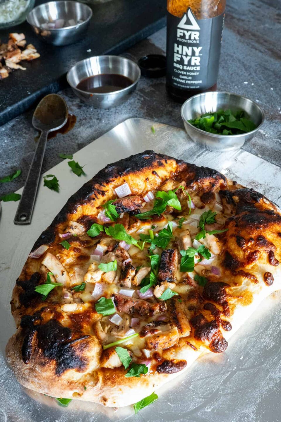 Whole BBQ chicken pizza.