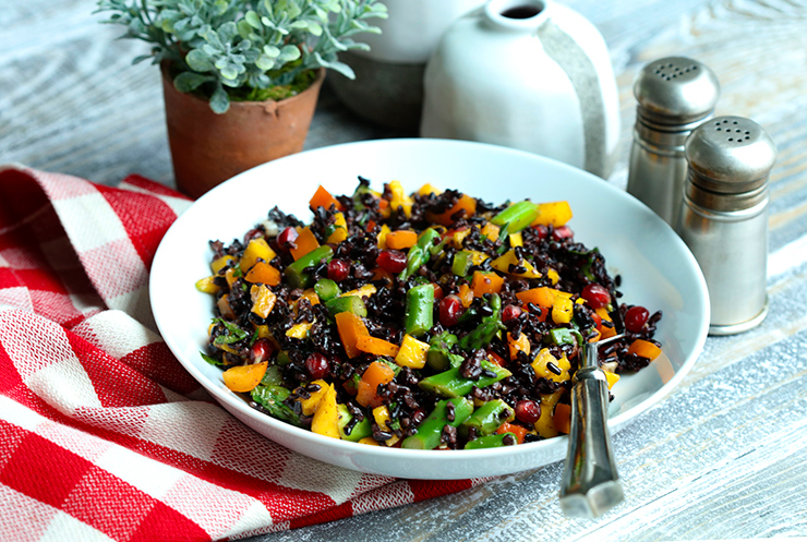 Forbidden Rice Salad With Mango, Asparagus, Peppers, & Pomegranate Arils