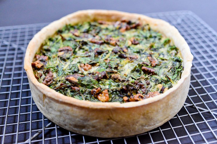 Greens and Walnut Quiche Recipe