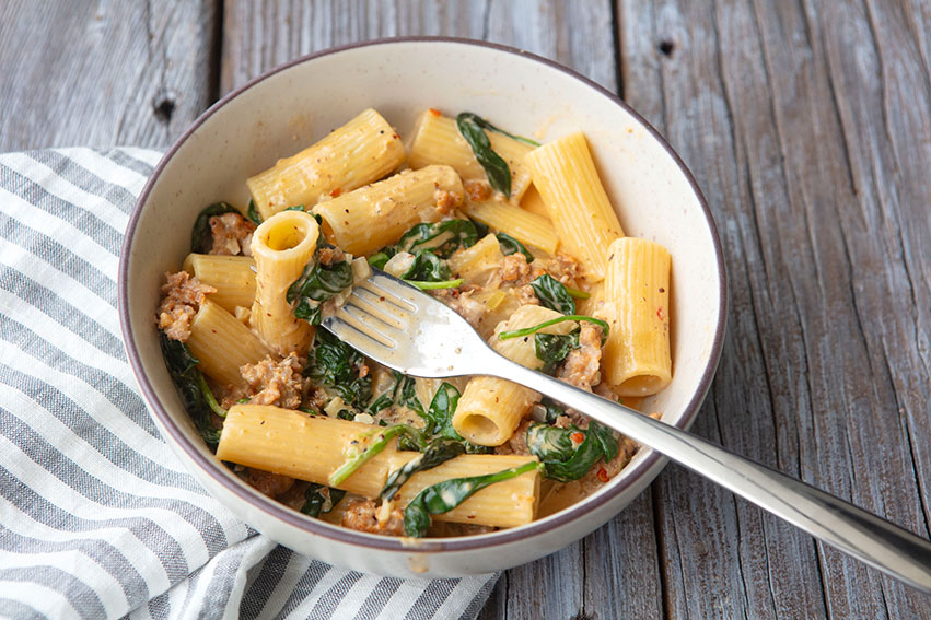 Creamy Mustard Pasta With Sausage & Spinach