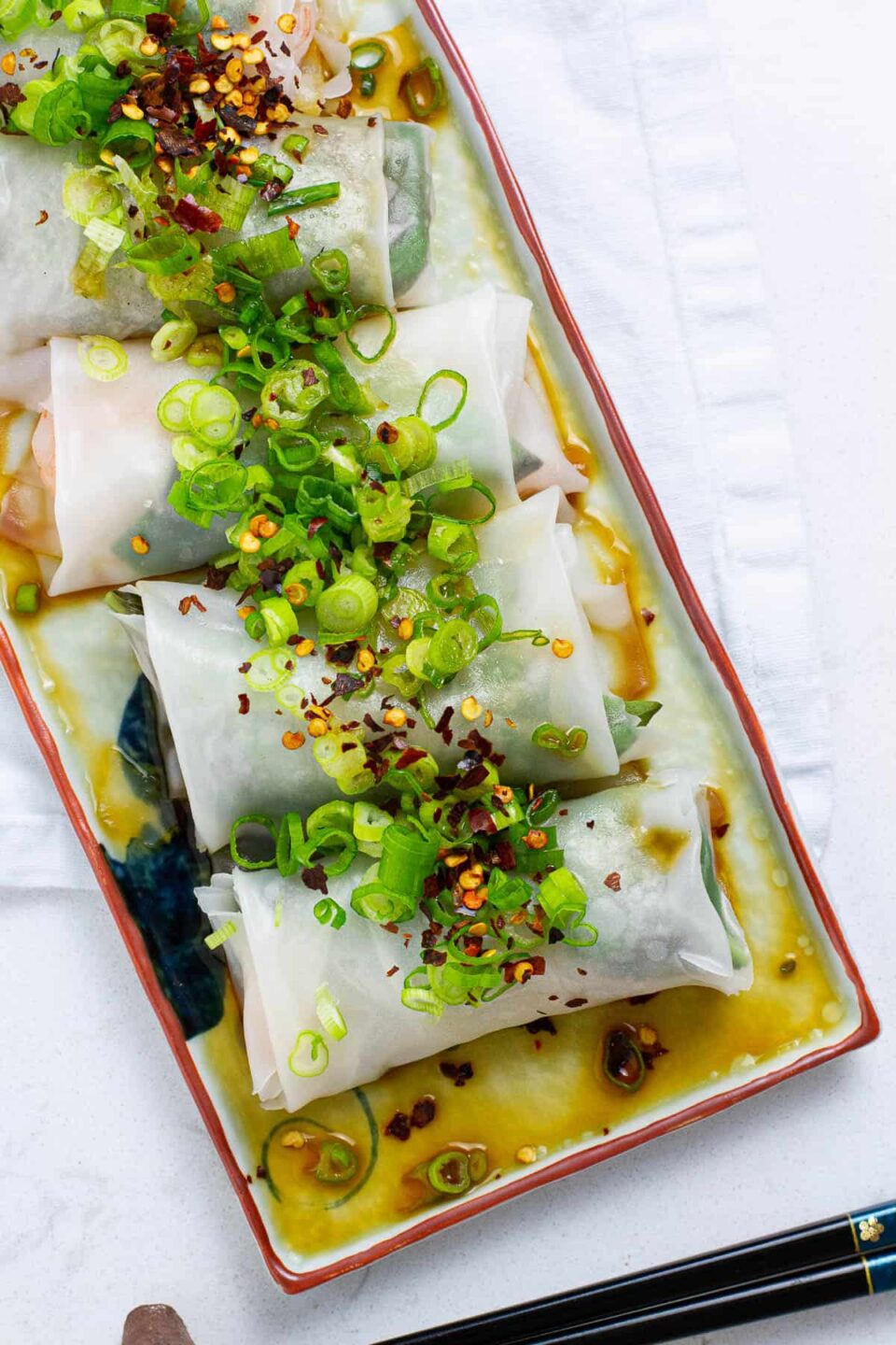 Top view of shrimp rice paper dumplings.