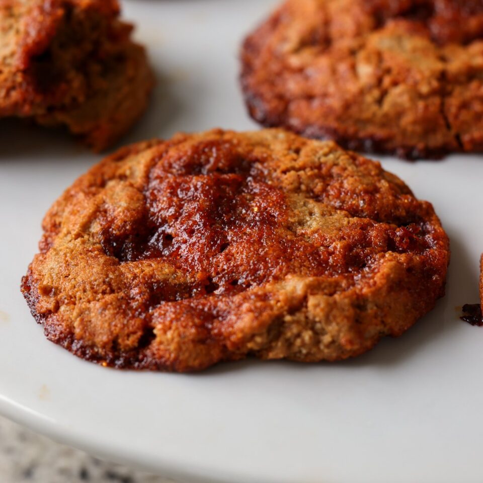 close-up of gochujang caramel cookies on the baking sheet