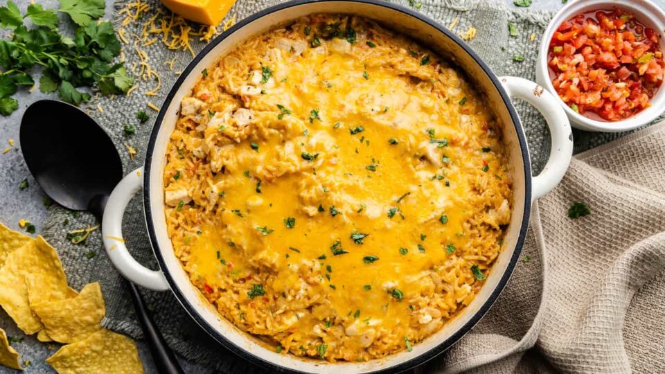 One Pot Queso Chicken and Rice