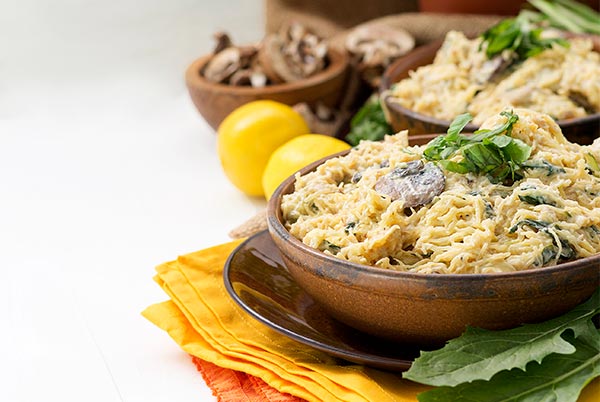 Spaghetti Squash Pasta with Artichoke Hearts and Mushrooms