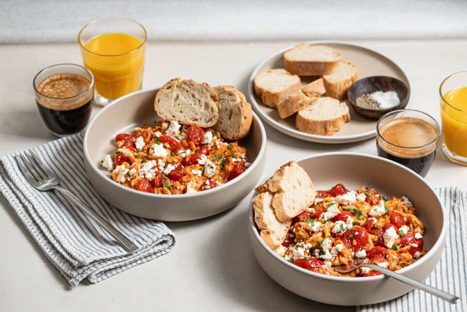 Strapatsada (Greek Tomato Feta Scrambled Eggs)