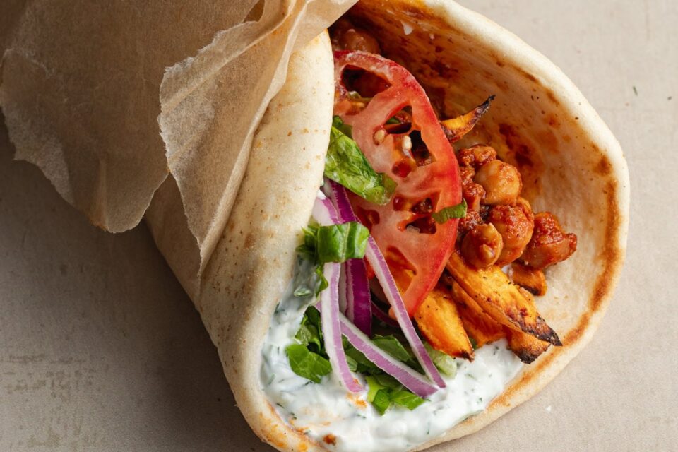 Vegetarian Gyros with Harissa Chickpeas and Tzatziki