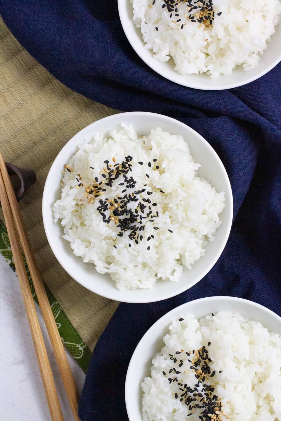 Top view of Instant Pot sushi rice with sesame topping.